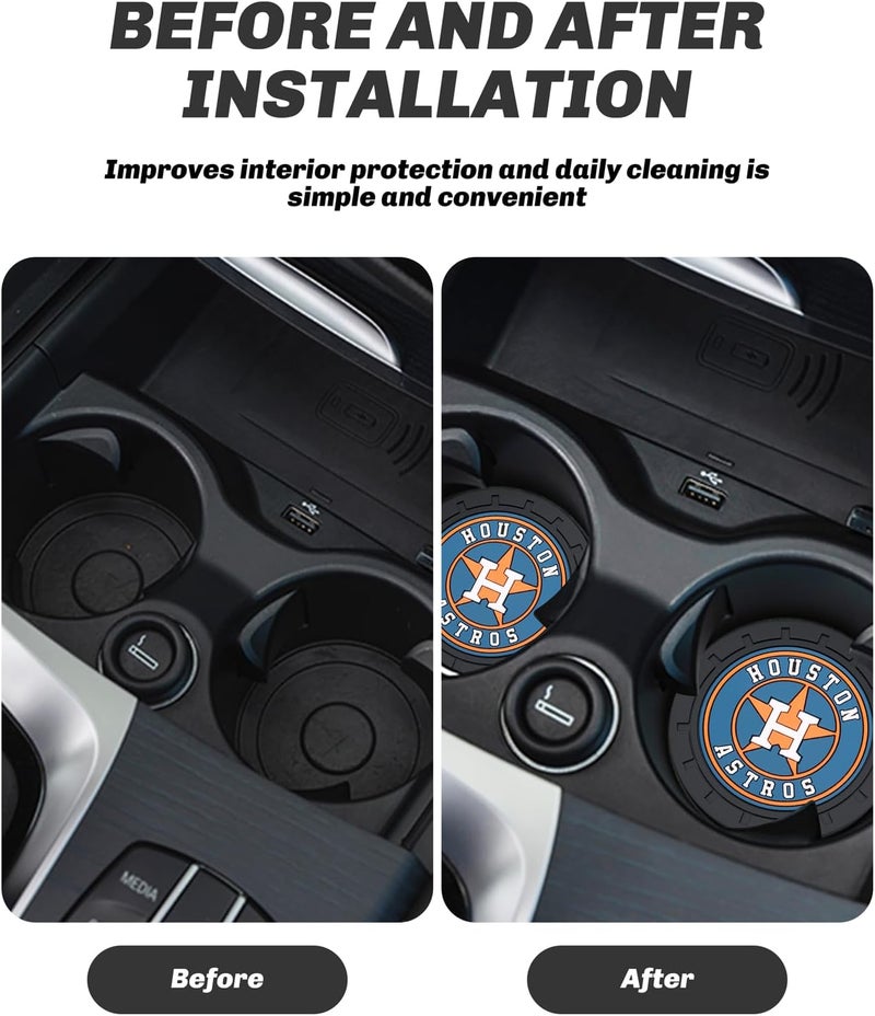 Kaleduo 2PCS Car Cup Holder Coaster,Auto Cup Holder Insert Coaster for Huston Astros Baseball Fans, Non-Slip Car Drink Holder Coaster, Car Interior Accessories, Huston Astros - Image 3